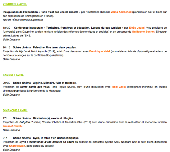 programme semaine arabe